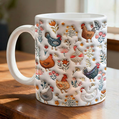 Lorva Flat Print Mug Cute Floral Chickens
