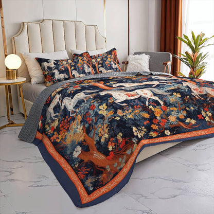 Lorva Horse All Season Quilt 3-Piece Set Beauty Flower Forest