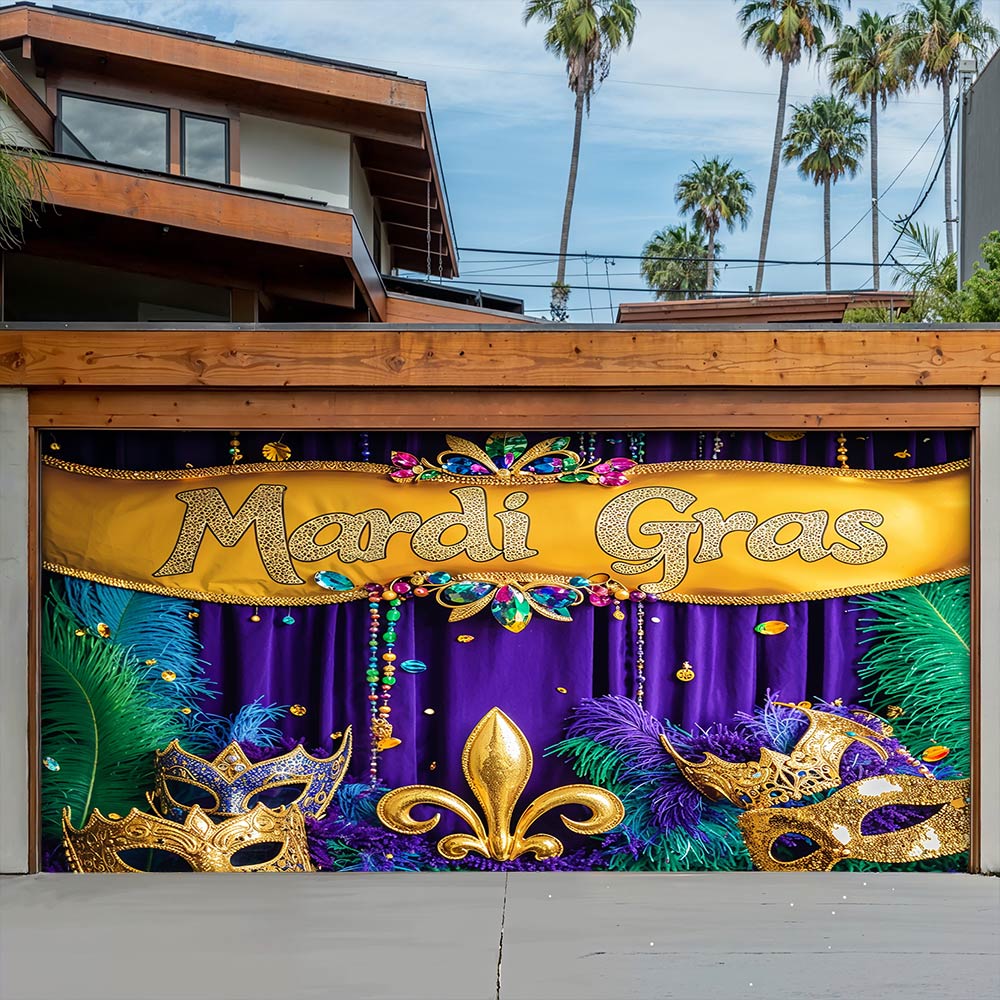 Lorva Garage Door Banner Mardi Gras Decoration