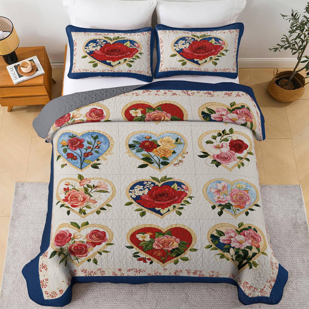 Lorva Valentine All Season Quilt 3-Piece Set Rustic Roses