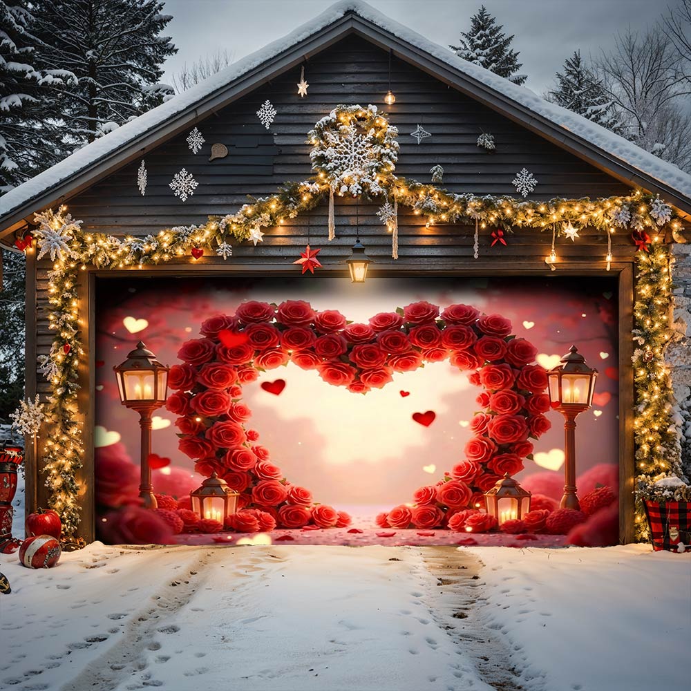 Lorva Garage Door Banner Decoration Heart Of Roses