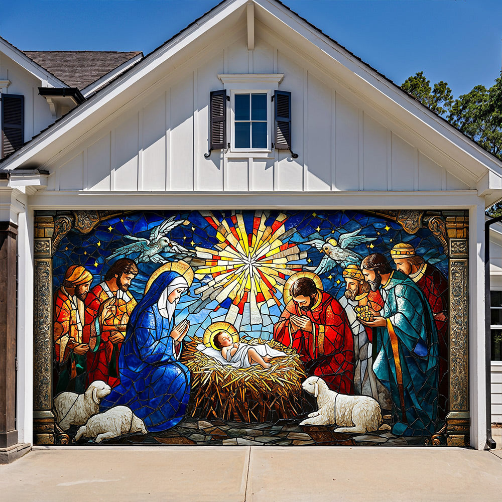 Lorva Christmas Garage Door Banner Decoration Holy Family Nativity