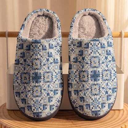 Lorva Quilting Blocks Fleece Lined Slippers Happy Winter
