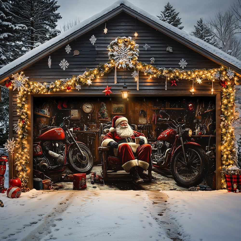 Lorva Christmas Garage Door Banner Decoration Santa’s Christmas Motorcycle Garage