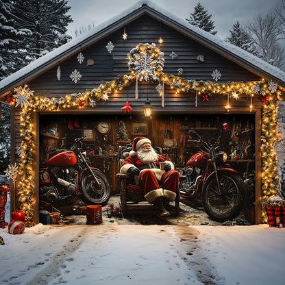 Lorva Christmas Garage Door Banner Decoration Santa’s Christmas Motorcycle Garage