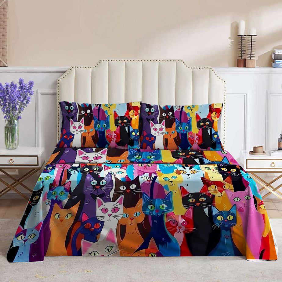 Lorva 4-Piece Bed Sheet Set Colorful Cats