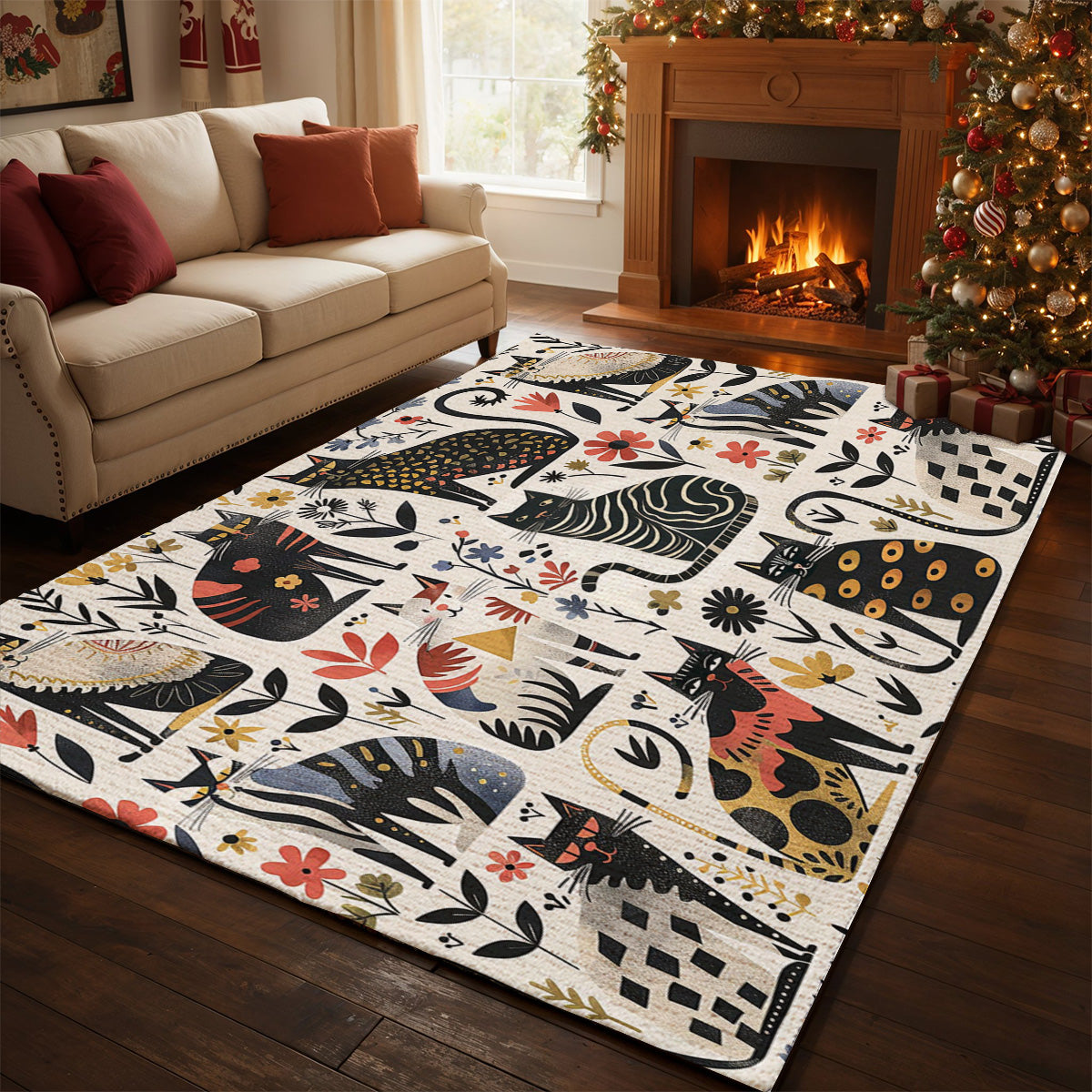 Lorva Area Rug Whimsical Cats