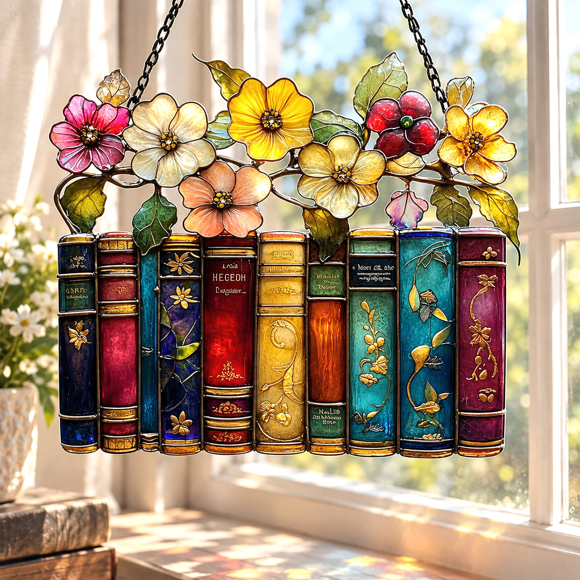 Lorva Reading Suncatcher Vintage Floral Books