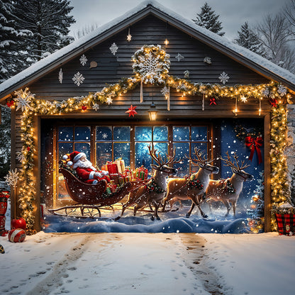 Lorva Christmas Garage Door Banner Decoration Festive Christmas Reindeer & Snow