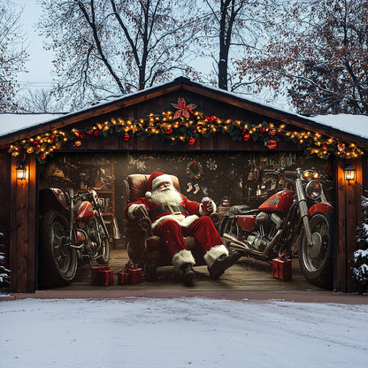 Lorva Chistmas Garage Door Banner Decoration Santa’s Biker Workshop