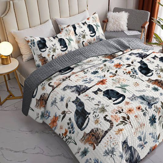 Lorva All Season Quilt 3-Piece Set Beautiful Floral Cats