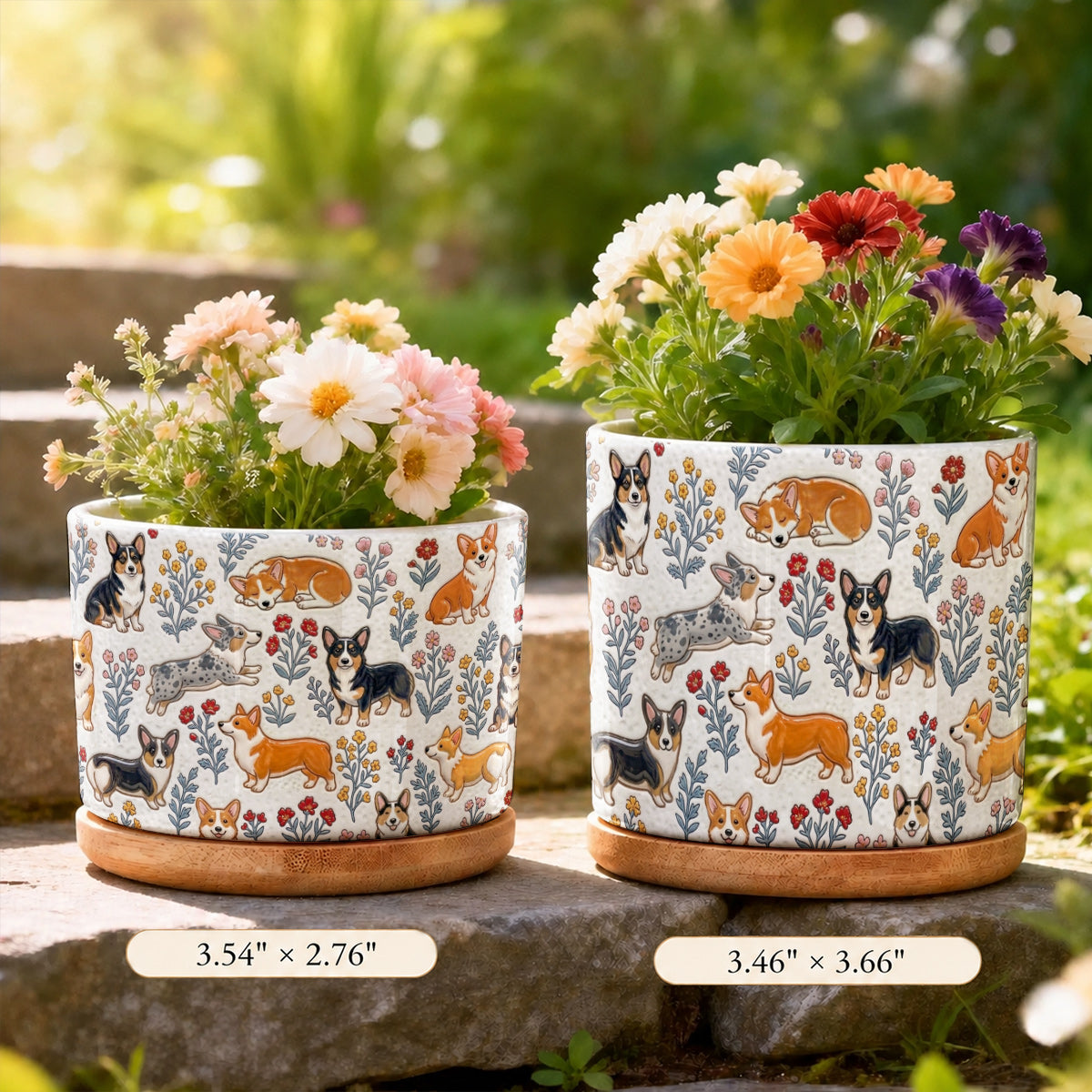 Lorva Corgi Flat Print Ceramic Plant Pot Happy Flower Gardens