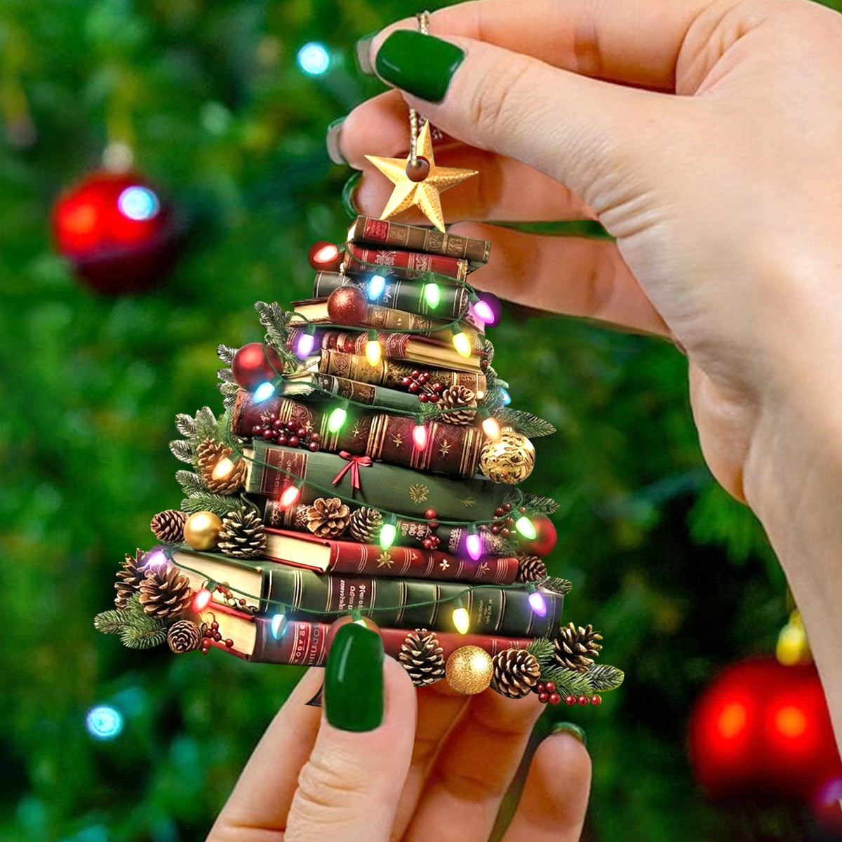 Lorva Reading Acrylic Ornament Vintage Bookstack Christmas Tree