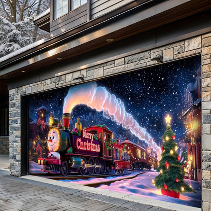 Lorva Christmas Garage Door Banner Decoration Cute Snowman’s Train Express