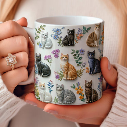 Lorva Flat Print Mug Charming Floral Cats