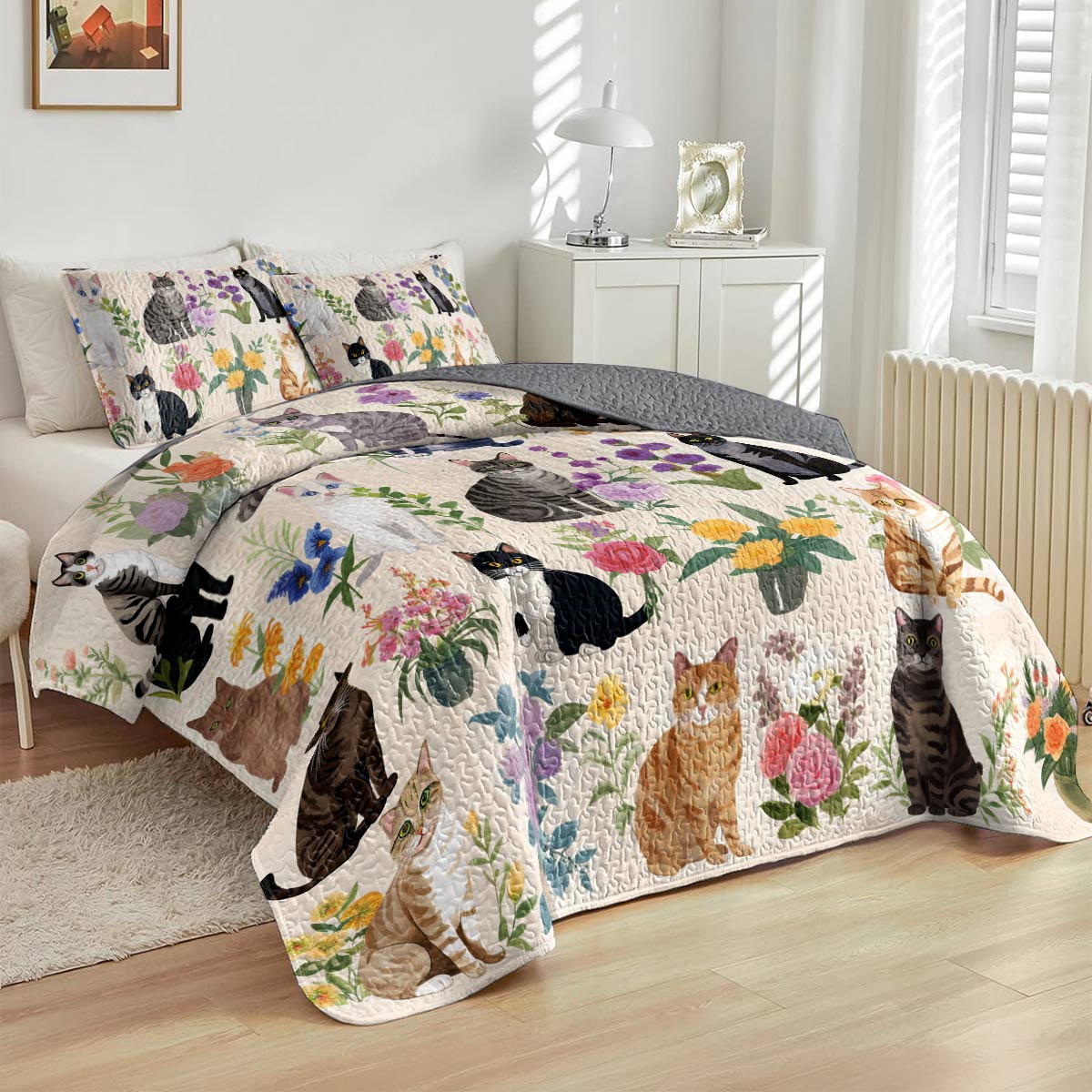 Lorva Cat All Season Quilt 3-Piece Set Charming Dream Garden