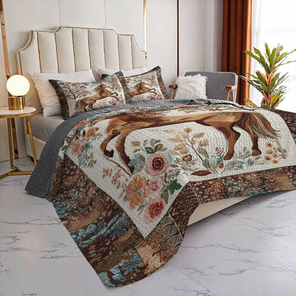 Lorva All Season Quilt 3-Piece Set Rustic Flowers Horses