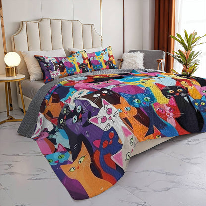 Lorva All Season Quilt 3-Piece Set Colorful Cats