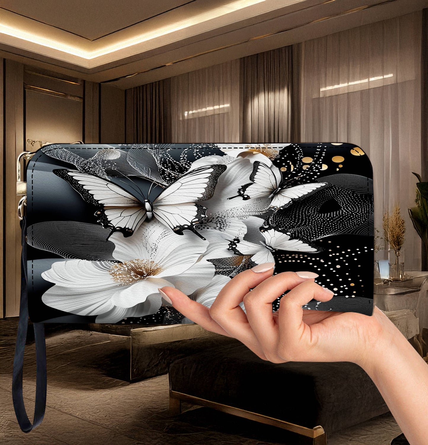 Lorva Butterfly Leather Wallet Midnight Flutter