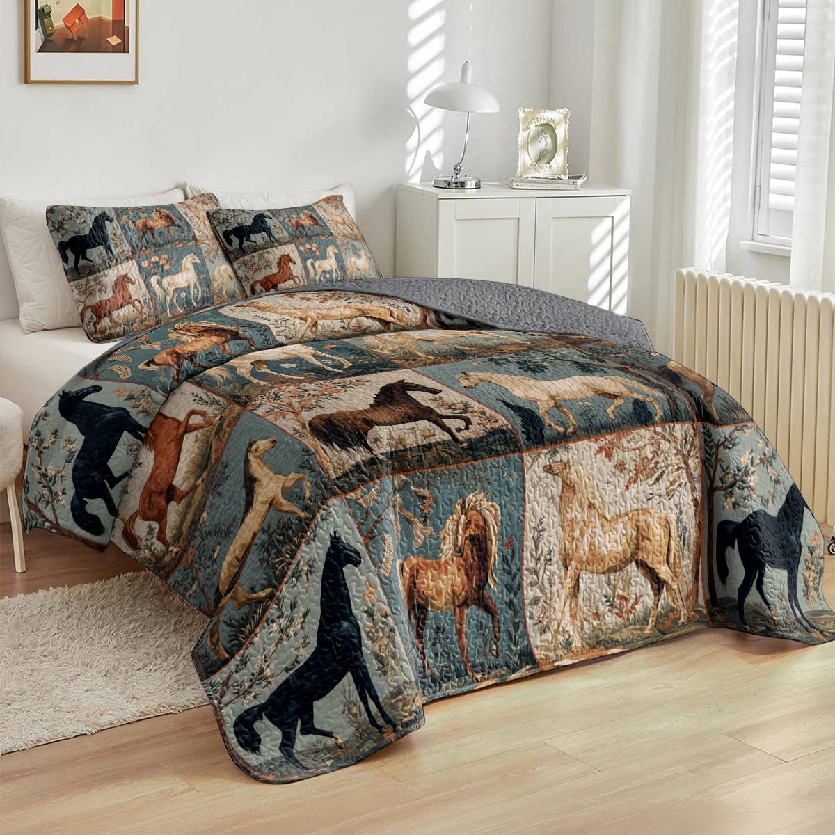 Lorva Horse All Season Quilt 3-Piece Set Horse Love in Wildflower Garden