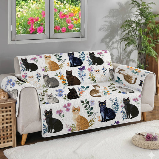 Lorva Sofa Cover Set Charming Floral Cats