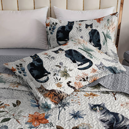 Lorva All Season Quilt 3-Piece Set Beautiful Floral Cats