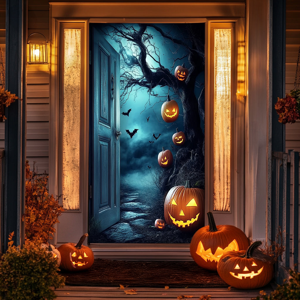 Lorva Halloween Door Cover Pumpkin Hollow Door