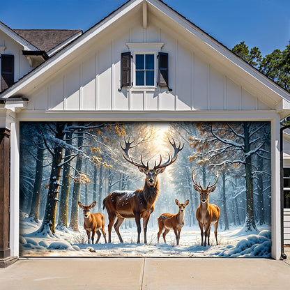 Lorva Christmas Garage Door Banner Decoration Majestic Reindeer Family In Winter Wonderland