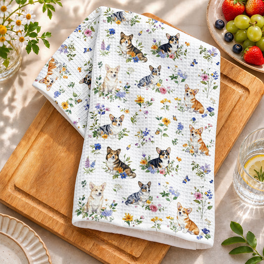 Lorva Corgi Kitchen Towel Sweet Floral