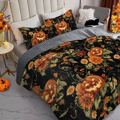 Halloween Lorva All Season Quilt 3-Piece Set Midnight Pumpkin Bloom