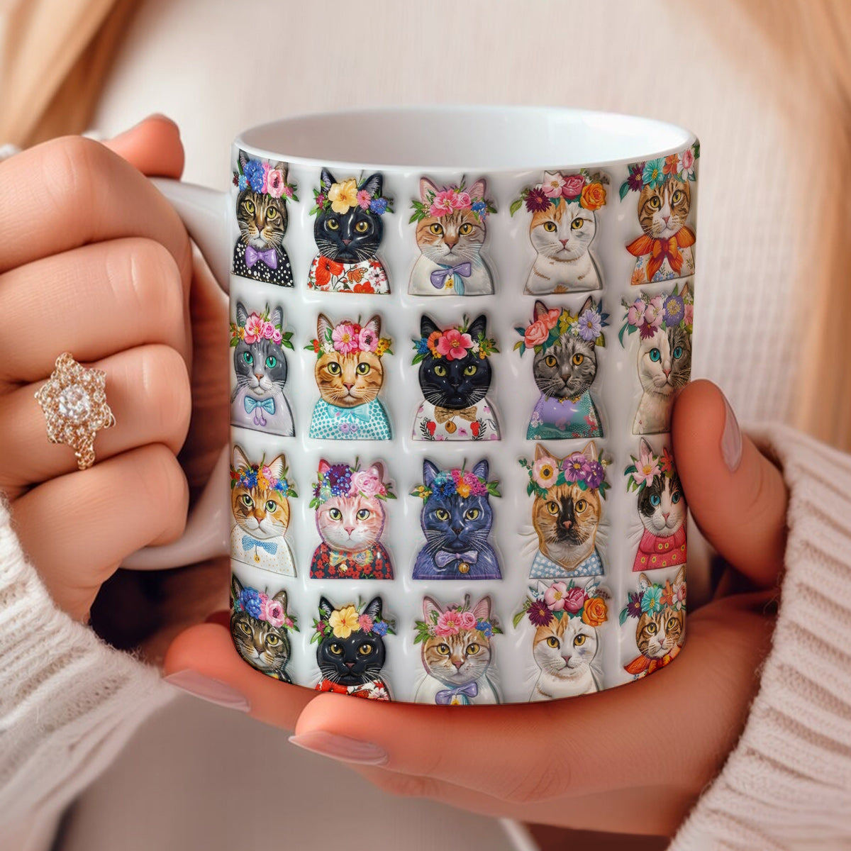 Lorva Mug Colorful Cat Flower Crowns
