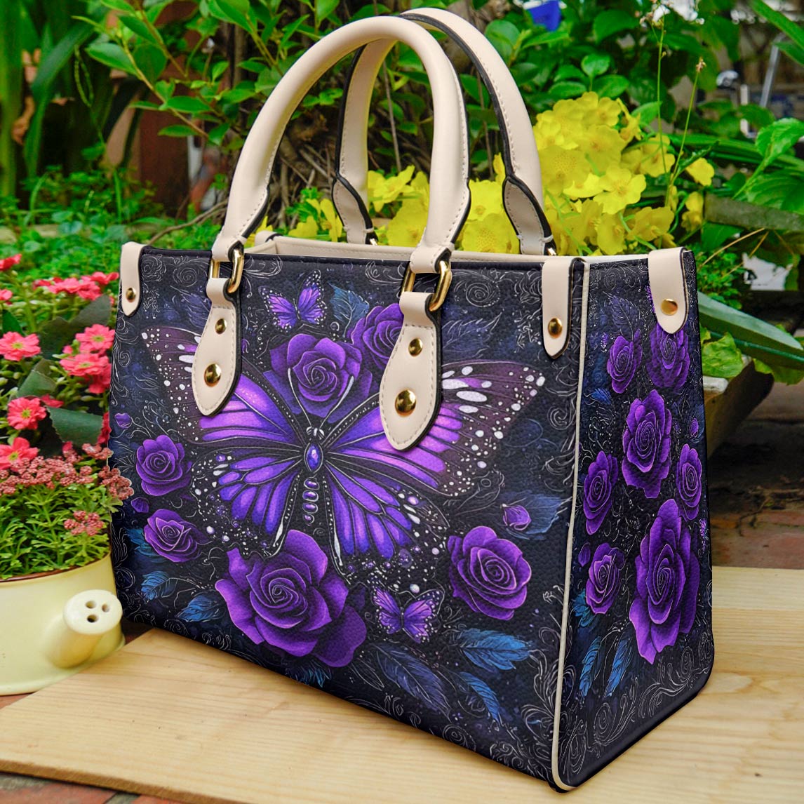 Lorva Leather Bag Charming Roses Butterfly