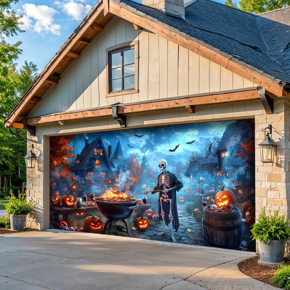 Lorva Halloween Garage Door Banner Decoration Skeleton’s Halloween BBQ