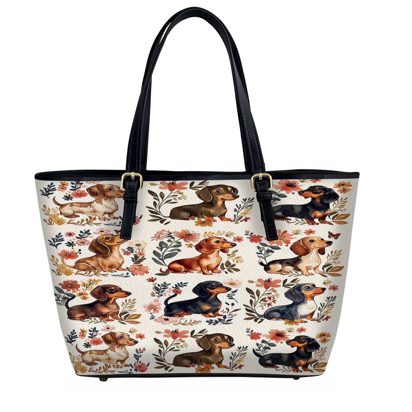 Lorva Dachshund Leather Tote Bag Garden Escape