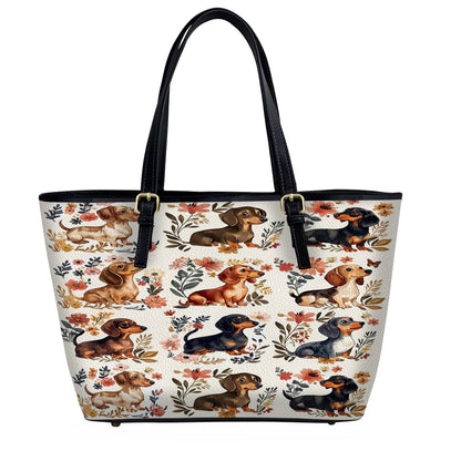 Lorva Dachshund Leather Tote Bag Garden Escape
