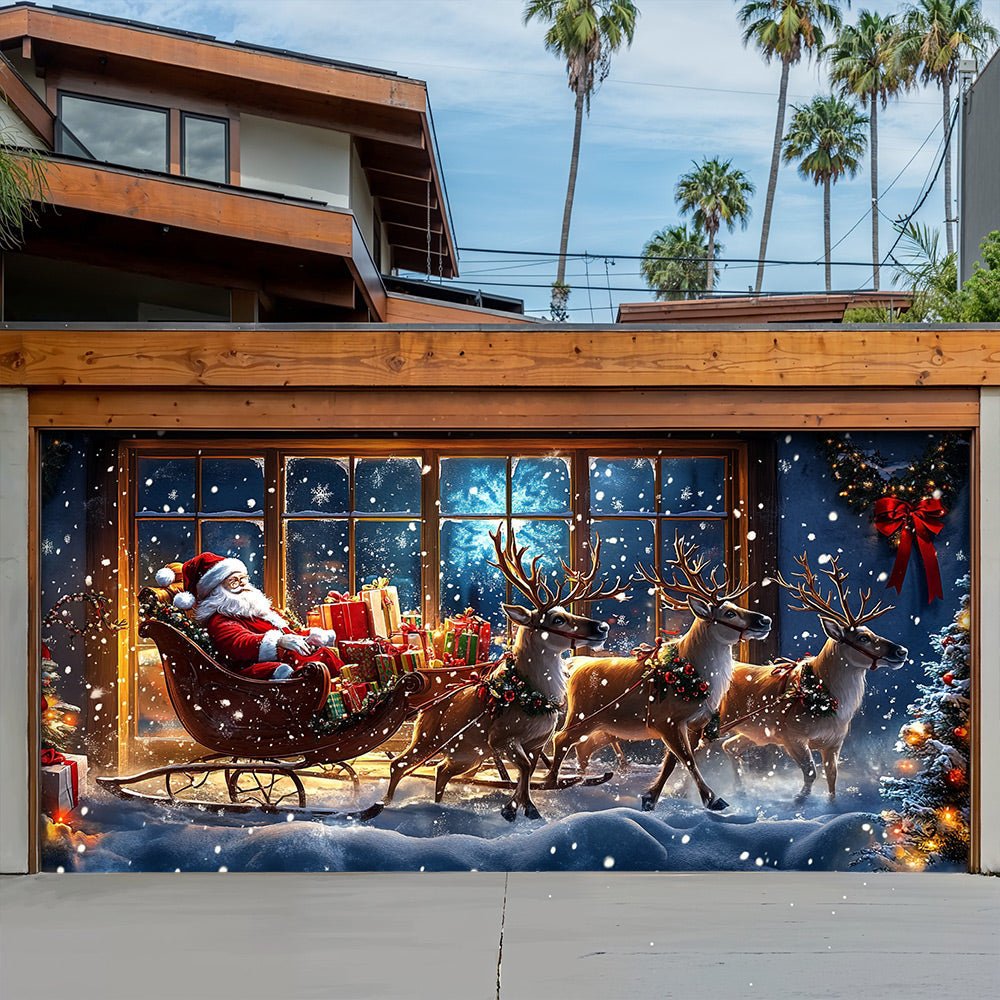 Lorva Christmas Garage Door Banner Decoration Festive Christmas Reindeer & Snow