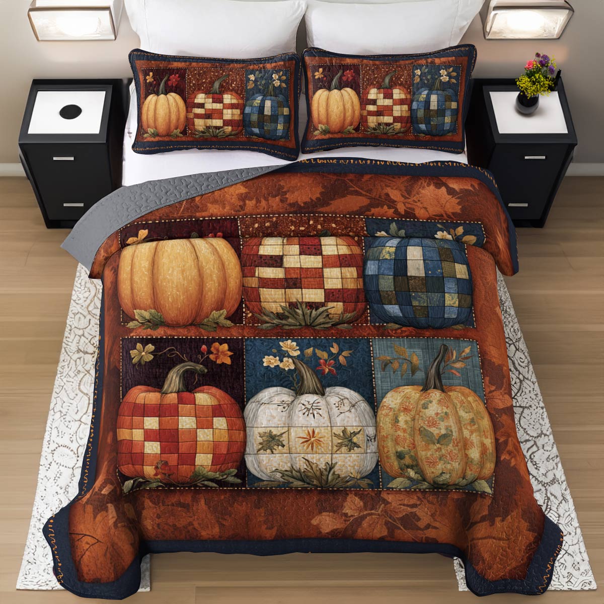 Halloween Lorva All Season Quilt 3-Piece Set Farmhouse Plaid Pumpkins