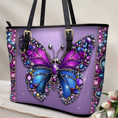 Lorva Butterfly Leather Tote Bag Violet Royalty