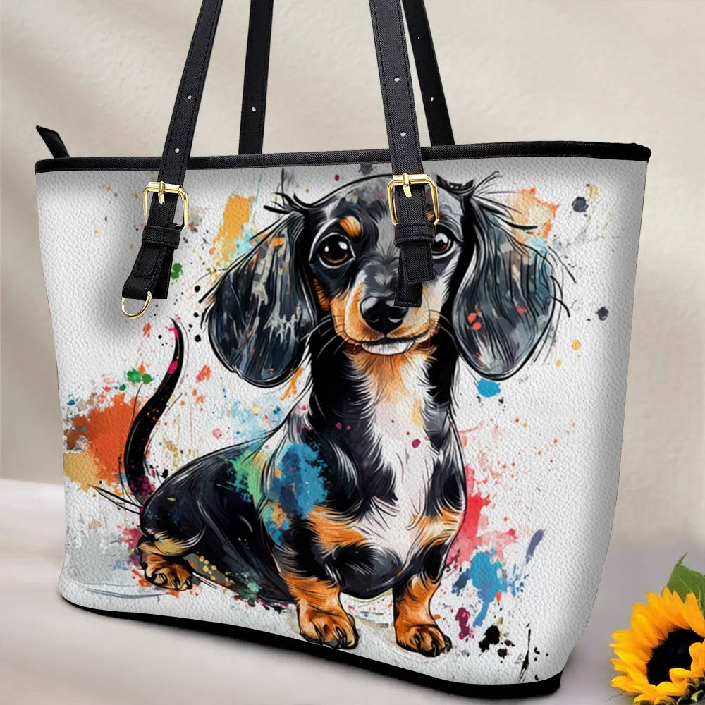 Lorva Leather Tote Bag Splashy Dachshund Style