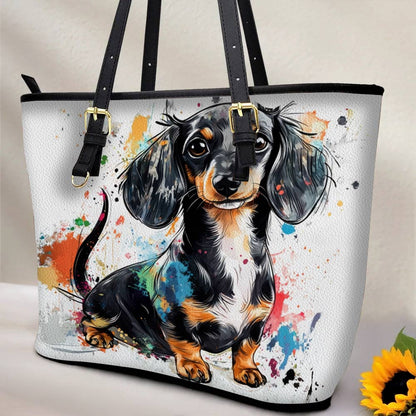 Lorva Leather Tote Bag Splashy Dachshund Style