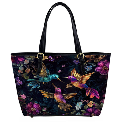 Lorva Hummingbird Leather Tote Bag Twilight Blooms