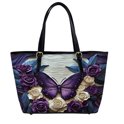 Lorva Butterfly Leather Tote Bag Rose & Butterfly Elegance