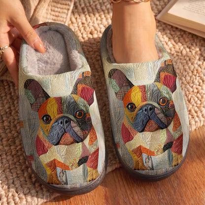 Lorva French Bulldog Fleece Lined Slippers Colorful Patchwork
