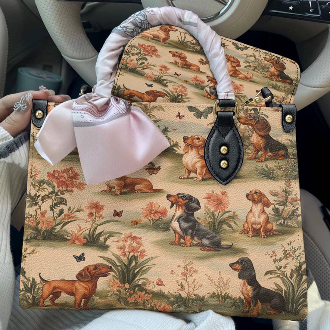 Lorva Dachshund Leather Bag Whimsy Meadow Hounds