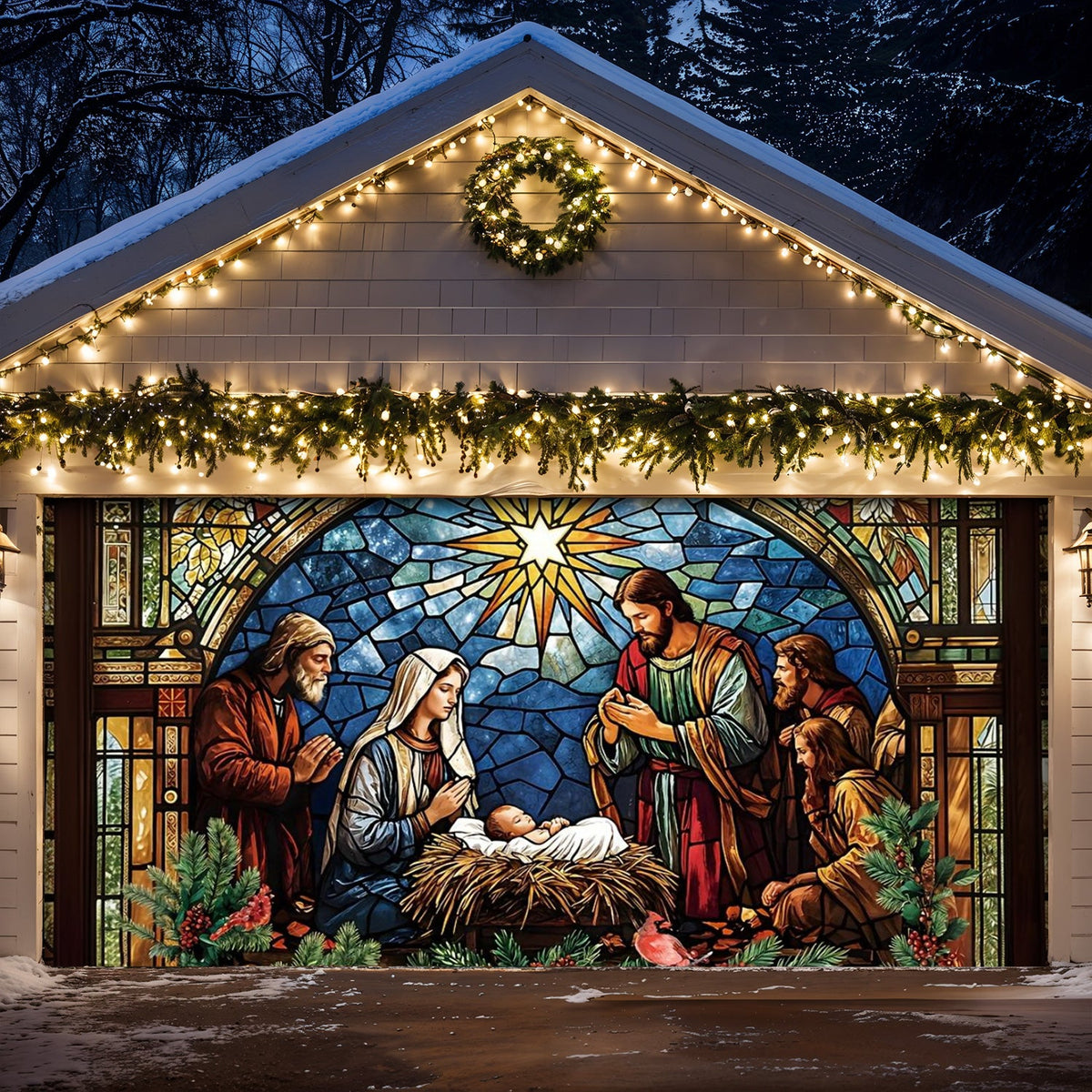 Lorva Christmas Garage Door Banner Decoration Faith The Nativity Scene