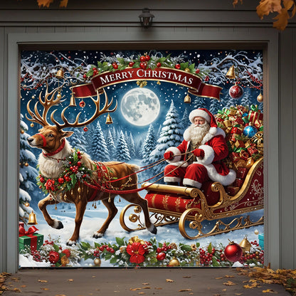 Lorva Christmas Garage Door Banner Decoration Santa’s Sleigh Ride Spreading Cheer on a Winter’s Eve