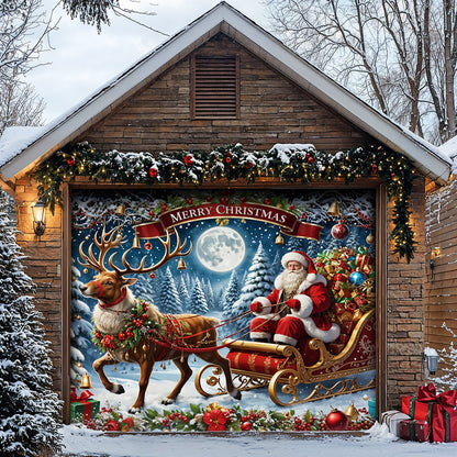 Lorva Christmas Garage Door Banner Decoration Santa’s Sleigh Ride Spreading Cheer on a Winter’s Eve