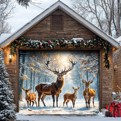 Lorva Christmas Garage Door Banner Decoration Majestic Reindeer Family In Winter Wonderland