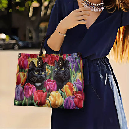 Lorva Leather Bag Enchanted Black Cats In The Tulip Garden
