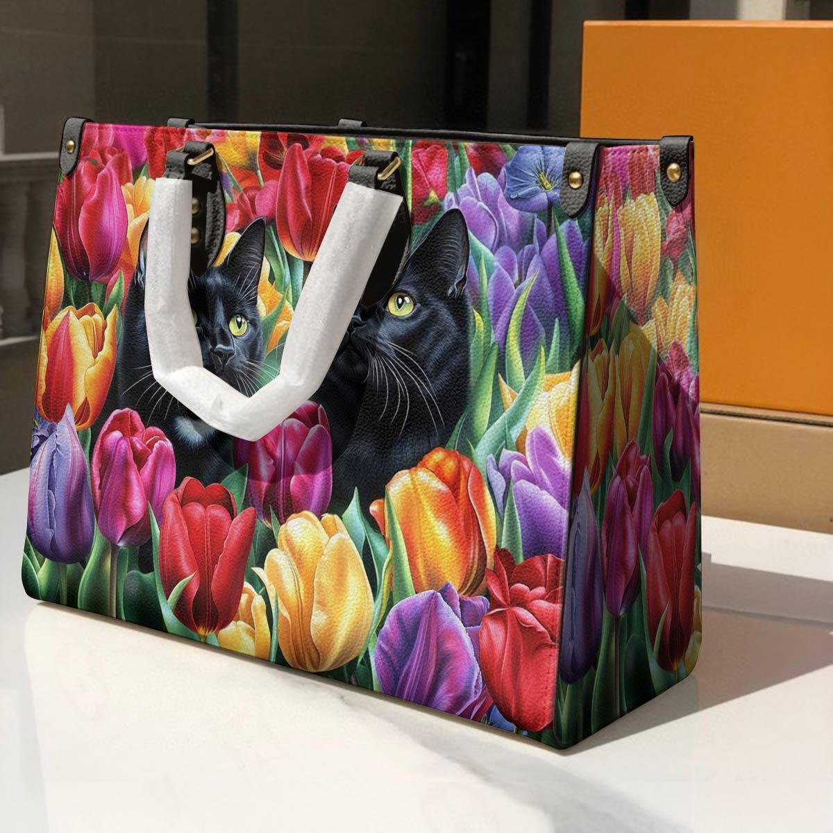 Lorva Leather Bag Enchanted Black Cats In The Tulip Garden
